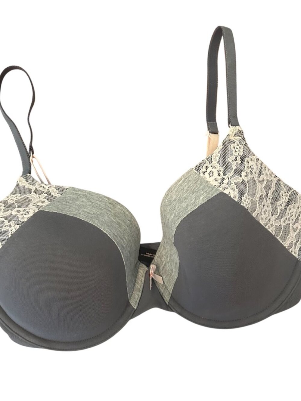 Victoria's Secret Lined Perfect Coverage Bra Size 34DD Lace Trim Gray Bra